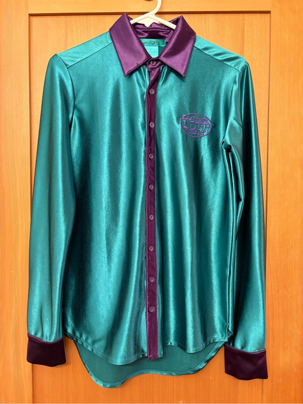 Teal and Purple Satin Button-Up Shirt